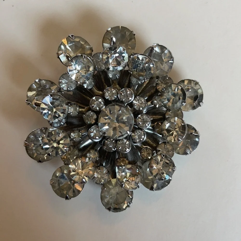 Vintage Antique Beautiful Silver & Faux Diamond Antique Brooch Pin - Picture 3 of 5